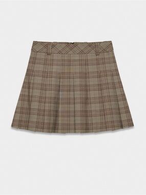 Aritzia Sunday Best Brown & Blue Micro Plaid Pleated Skirt SZ 4